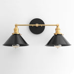 Load image into Gallery viewer, Conique Metal Dual Black Sconce with Cone Shades - Industrial Vanity Wall Light for Mirror
