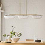 Load image into Gallery viewer, Ferosa Boat-Shaped Lampshade Linear Chandelier - Antique Brass with Milk Glass
