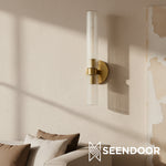 Load image into Gallery viewer, Rivora Ribbed Glass Double Wall Lamp Modern Accent for Hallway &amp; Bathroom
