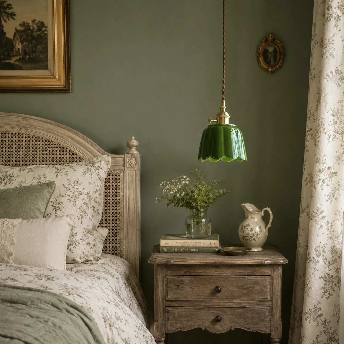 green bedside scene