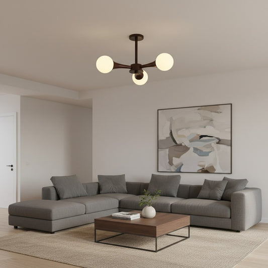 Lámpara de Araña con Múltiples Luces y Globo de Vidrio Novalune con Marco de Madera - Estilo Zen Japonés para Sala de Estar