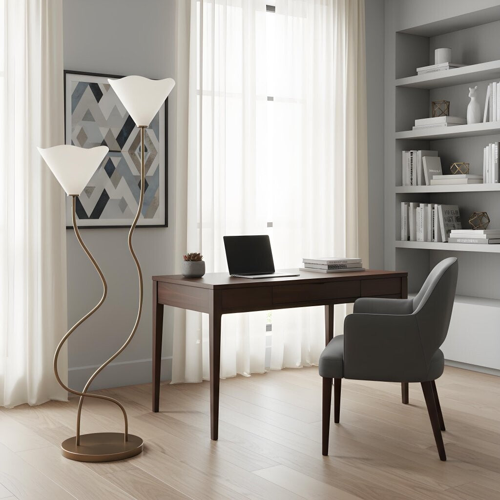 Kysara Floor Lamp - Dual-Stem Floral Design are Suitable for Placement in the Living Room or Bedroom or Study