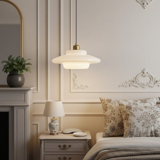 Lampe Suspendue Art Déco Opalisse – Plafonnier Dôme en Verre Opalin pour Salle à Manger N07
