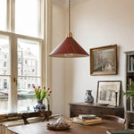 Cargar imagen en el visor de la Galería, Reddish-brown leather pendant lamp above a window-side table