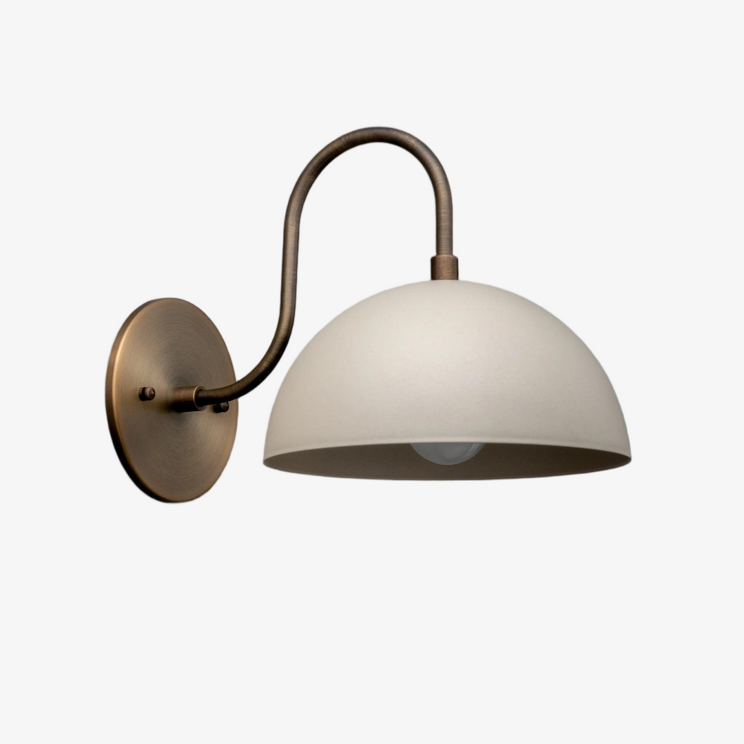 Curva Metal  Industrial Wall Sconce - Curved Brass Arm - Hammered Dome Light Fixture