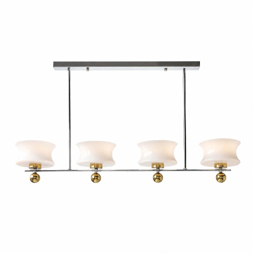 Linear 4-light white glass chandelier