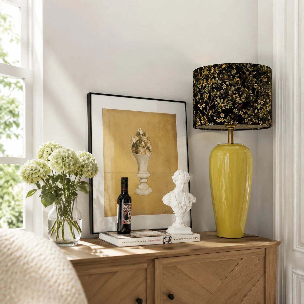 Ceramic table lamp with floral shade