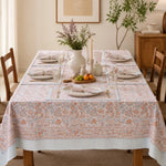 Load image into Gallery viewer, Mist blue floral tablecloth styled in a bright dining room