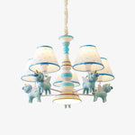 Cargar imagen en el visor de la Galería, Blue kids room chandelier with five fabric shades