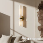 Load image into Gallery viewer, Rivora Ribbed Glass Double Wall Lamp Modern Accent for Hallway &amp; Bathroom
