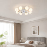 Carica l'immagine nella visualizzazione Galleria, Ventilatore da soffitto moderno bianco e dorato con luce e globi in vetro