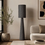 Cargar imagen en el visor de la Galería, Gray striped floor lamp beside a cream sofa in a living room