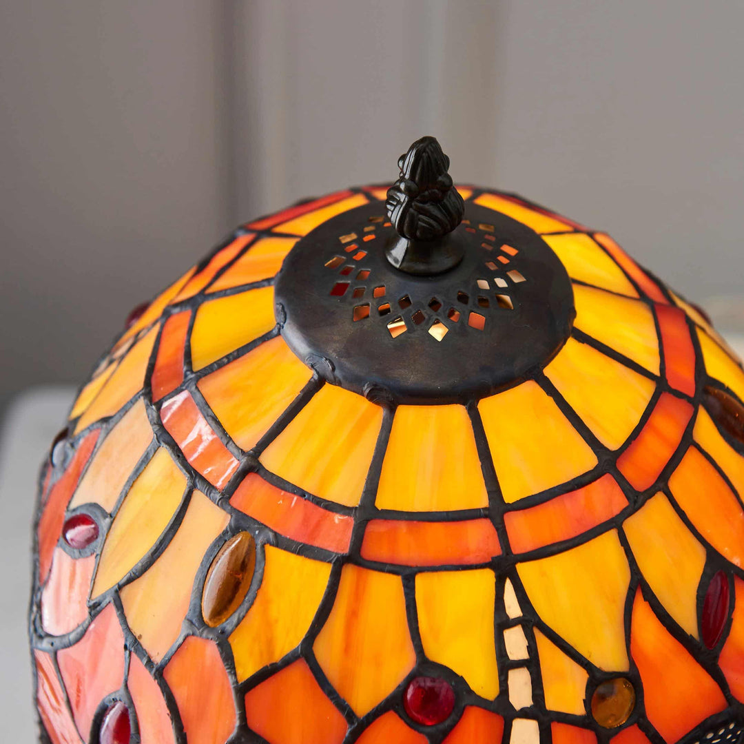 TF Dragonfly Hand-Cut Table Lamp – Vintage Stained Glass for Bedroom or Living Room