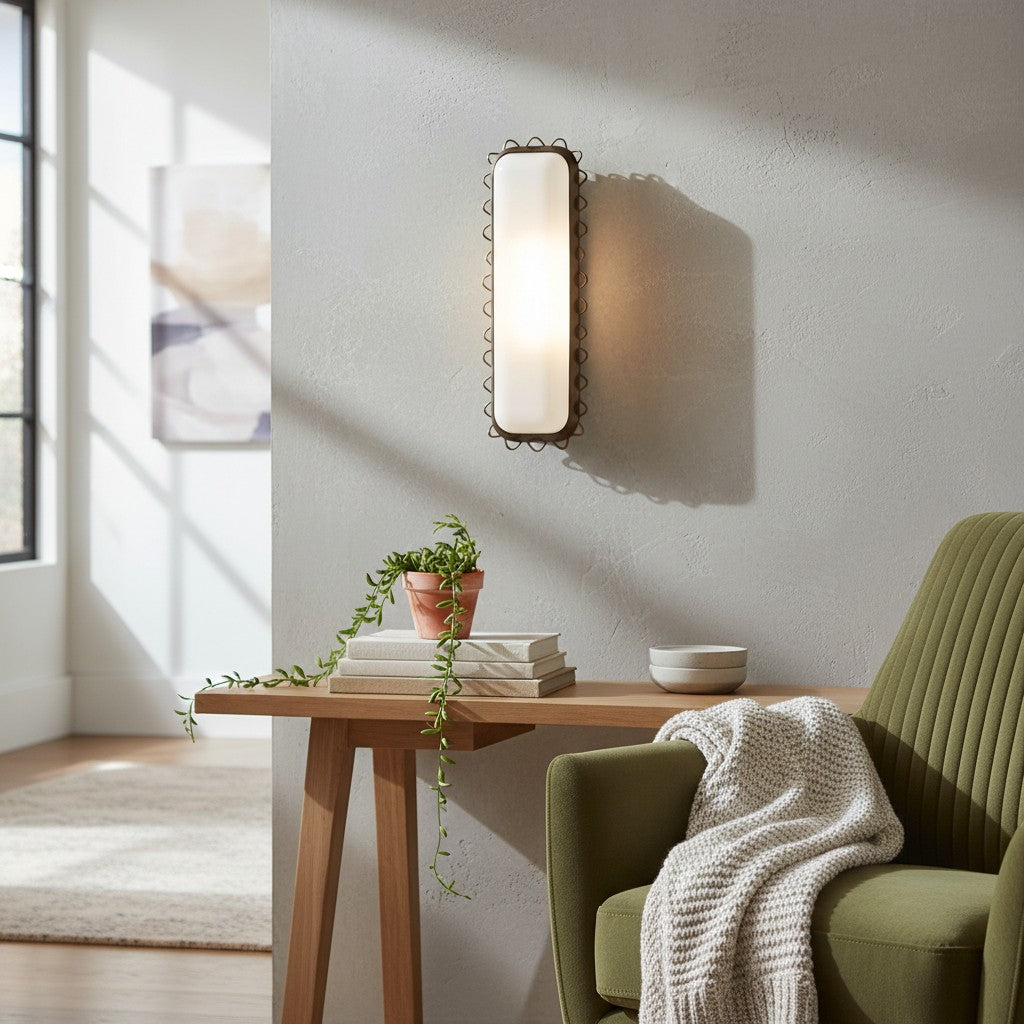 Glowvera Kinkiet Ścienny - Fala Metalowej Ramy Nowoczesny Kinkiet ze Szklanym Abażurem do Przedpokoju