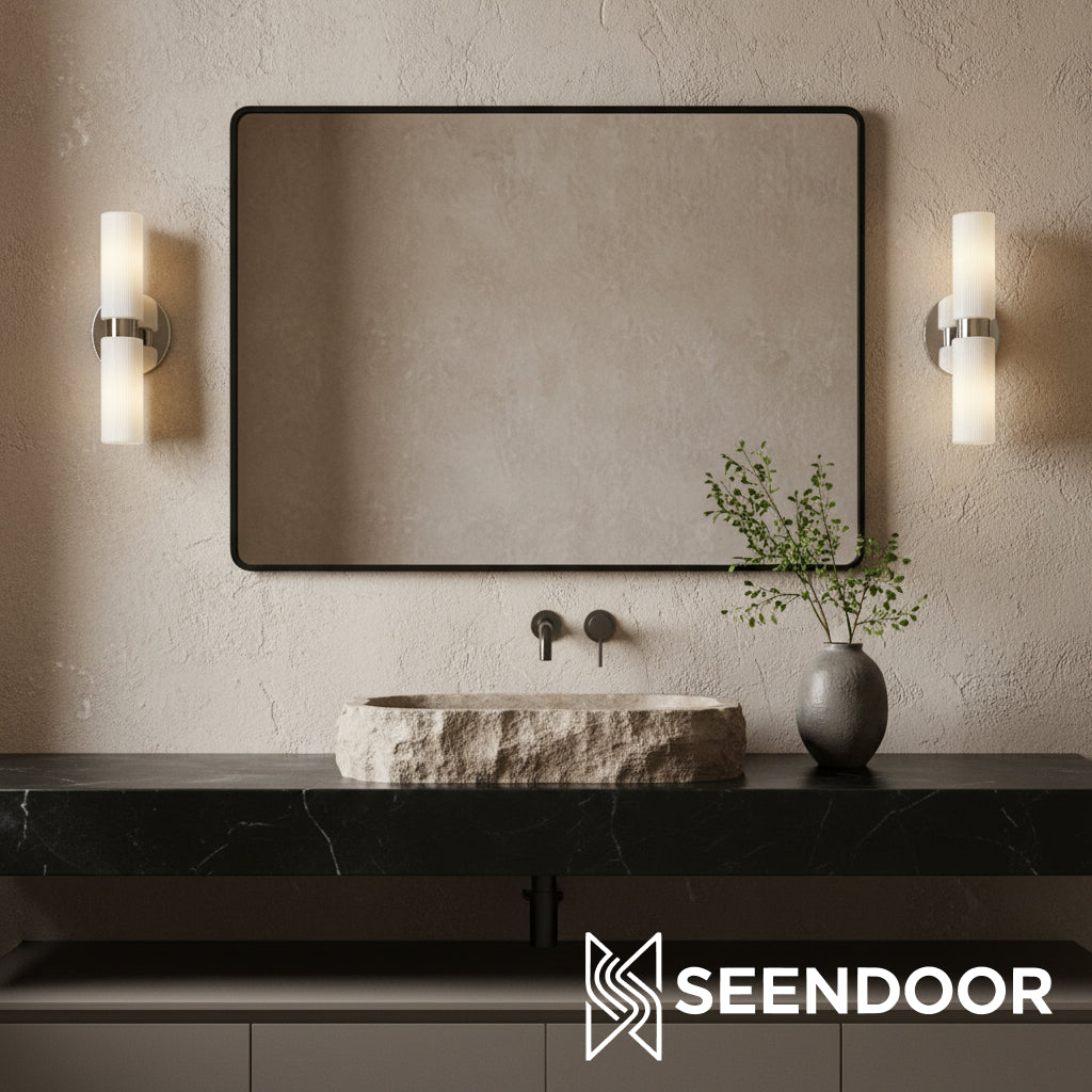 Rivora Ribbed Glass Double Wall Lamp Modern Accent for Hallway & Bathroom