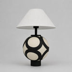 Afbeelding laden in galerijweergave, black and ivory ceramic globe table lamp with white fabric shade