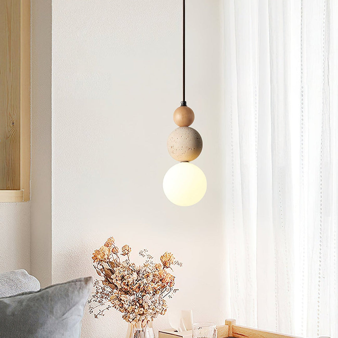 Lámpara Colgante de Noche Elegante de Piedra Crema para Mesita de Noche