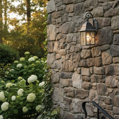 Lámpara de Pared Exterior Tradicional Frostine - Farol de Vidrio con Plomo para Porche y Patio