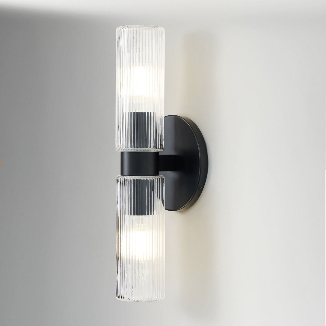 Rivora Fluted Glass Double Short Sconce - Indoor Outdoor Wall Light Elegance