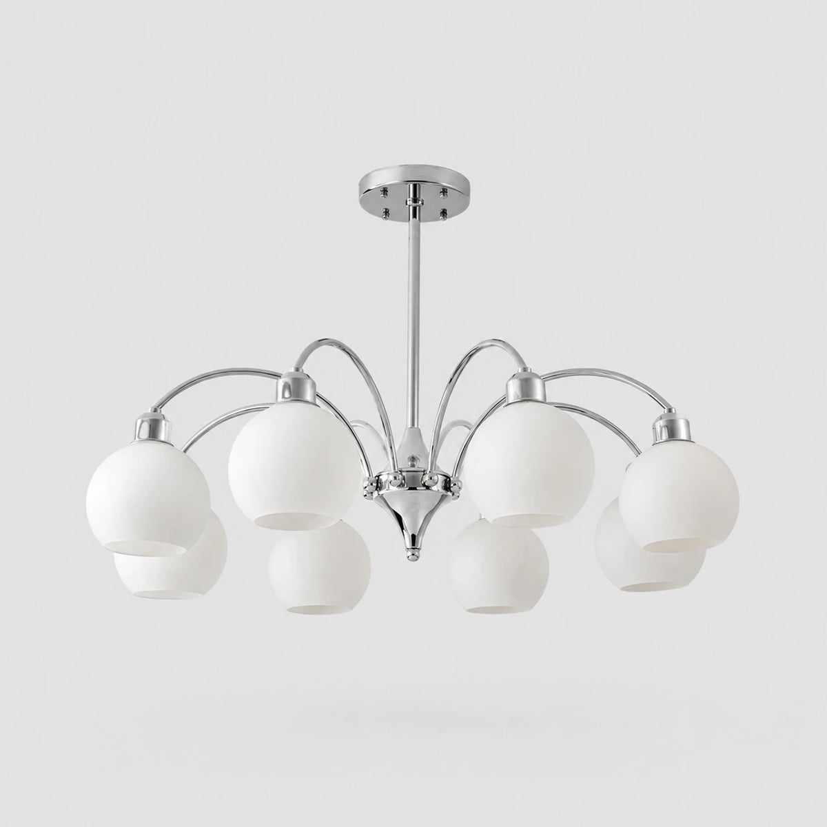 Chrome 8-light glass globe chandelier