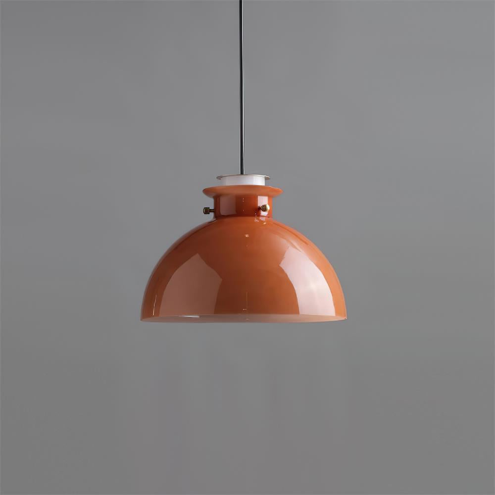 Glebe Glossy Glass Dome Pendant Lamp – Industrial Orange Hanging Light for Kitchen and Dining Room