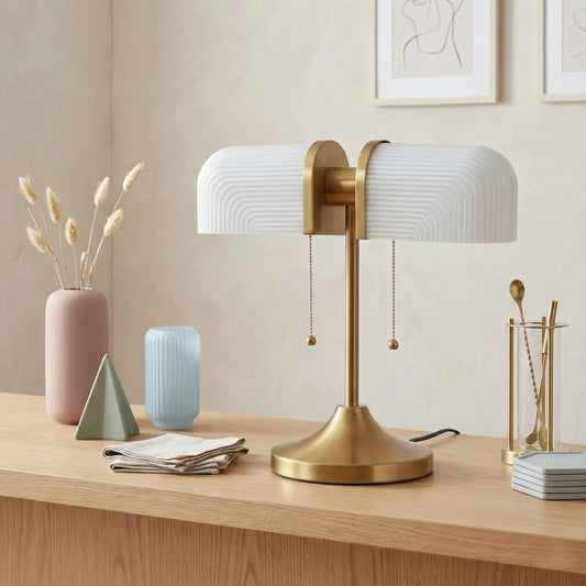 Lámpara de Mesa Aurebron con Vidrio Acanalado - Lámpara de Mesa Decorativa Moderna con Base de Metal para Sala