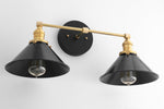 Load image into Gallery viewer, Conique Metal Dual Black Sconce with Cone Shades - Industrial Vanity Wall Light for Mirror
