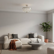 Beveline 3 Lumières Plafonnier Semi-Encastré Rond - Abat-jour en Verre Taillé Facetté Finition Métal pour Couloirs et Chambres