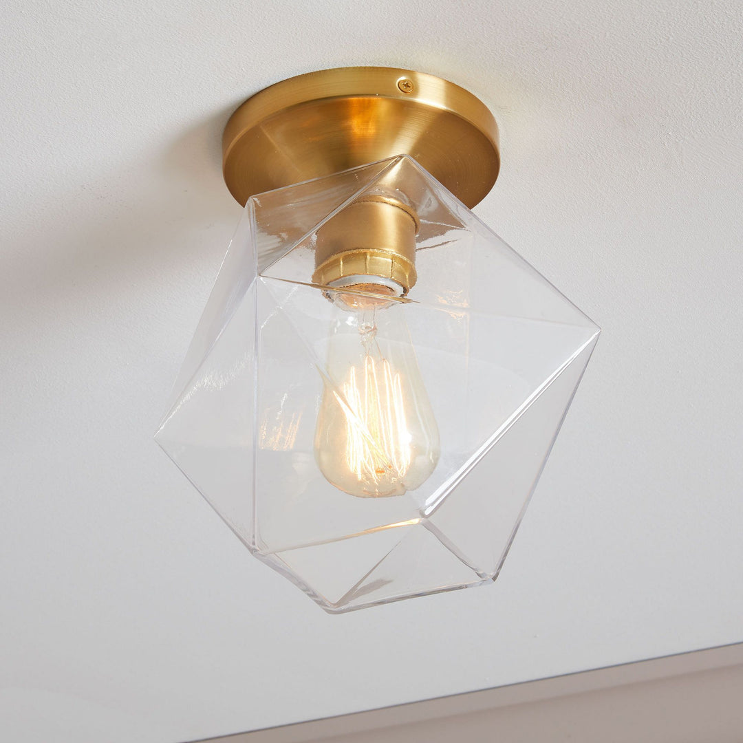 Talvior Sculptural Flush Mount Ceiling Light – Faceted Glass for Modern Interiors