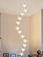 Load image into Gallery viewer, Art Deco Star Staircase Pendant Light - Frosted Glass Hanging Fixture - Astris Altair
