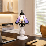 Cargar imagen en el visor de la Galería, Gradient purple stained glass table lamp on a desk beside books and a laptop