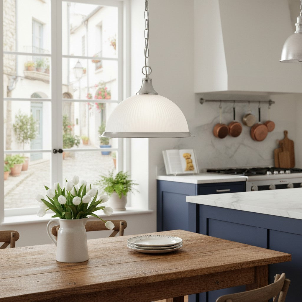 Suspension en verre côtelé TF Vintora – Finition métallique élégante pour cuisines, salles à manger et couloirs