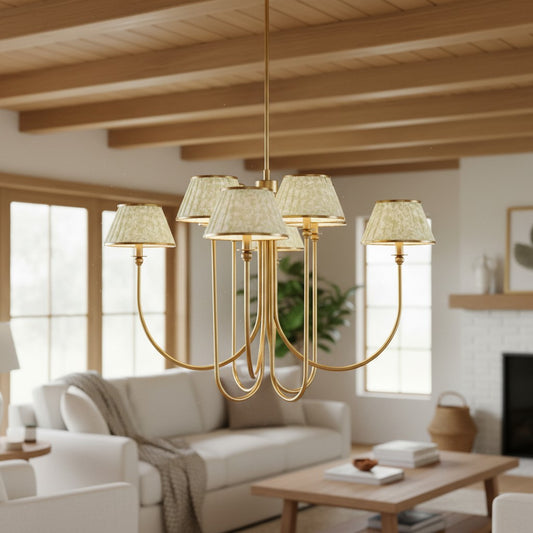 Candelabro Ruchee – Luz de Techo de Latón con Pantalla de Tela en Capas para Comedor o Salas