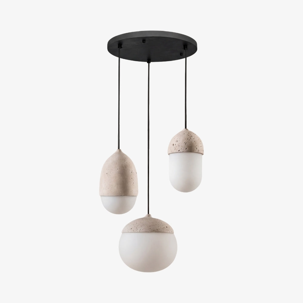 Lampada a Sospensione a Gruppo di Sfere Moderne Orbaltis - Lampada a Sospensione in Pietra Naturale e Vetro per Soggiorno o Cucina
