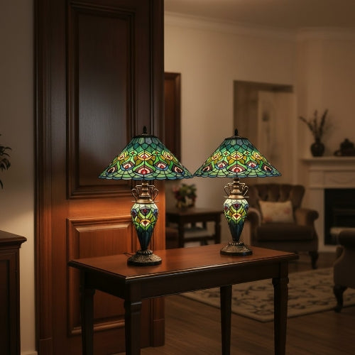 TF Oldbury bureaulamp - handgemaakte lamp van glas-in-lood voor slaapkamerlezen