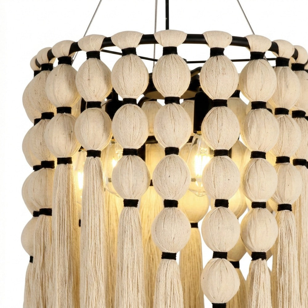 Modulune Moderner Eleganter Handgefertigter Kronleuchter mit Weißem Baumwollfransen für Wohnzimmer