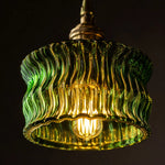 Cargar imagen en el visor de la Galería, Vintage Ripple Glass Pendant Light With Warm Brass Accent