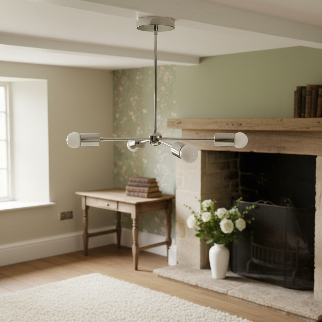 Mobilux Line Mid Century Gold Sputnik Chandelier - Geometric Brass Fixture