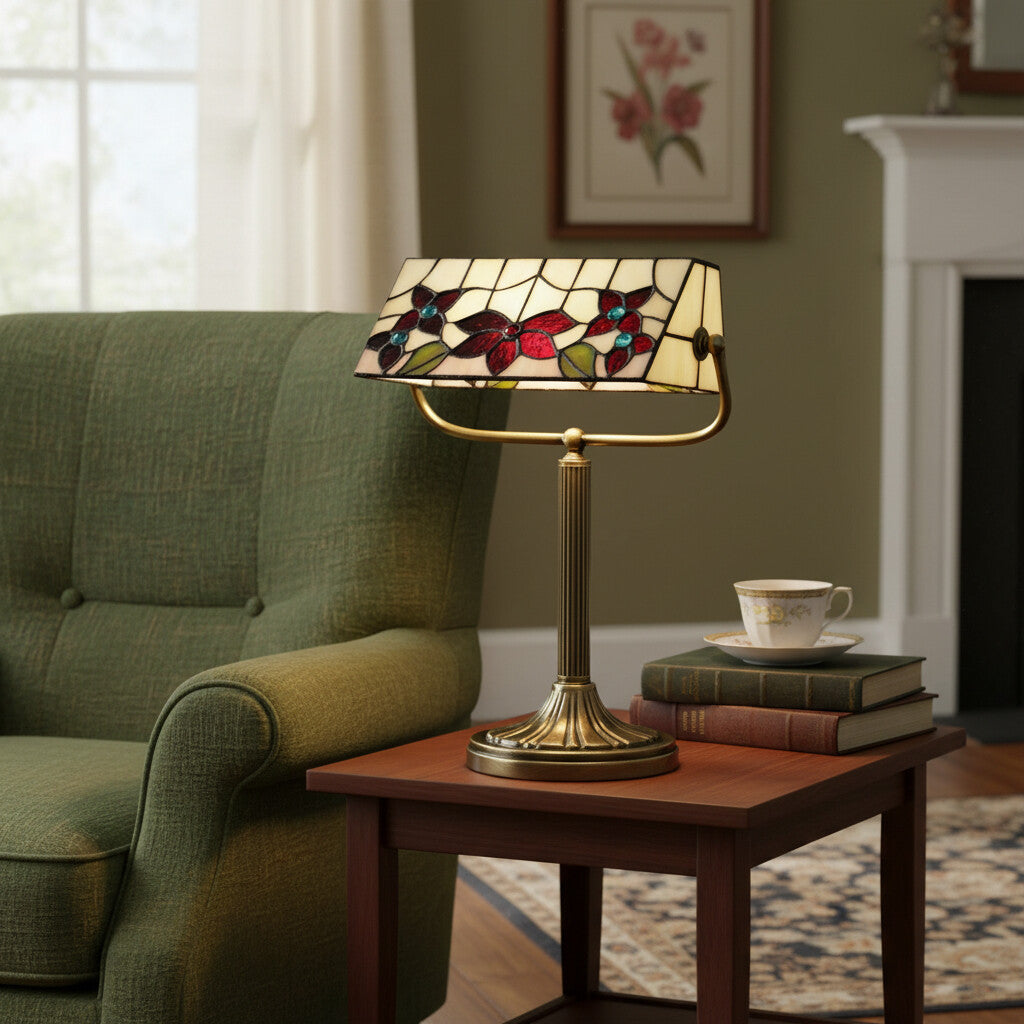 TF Camillo Libelle Tafellamp Glas-in-lood Met Golvende Rand - Tiffany Stijl Art Nouveau voor Sidetables en Leeshoekjes