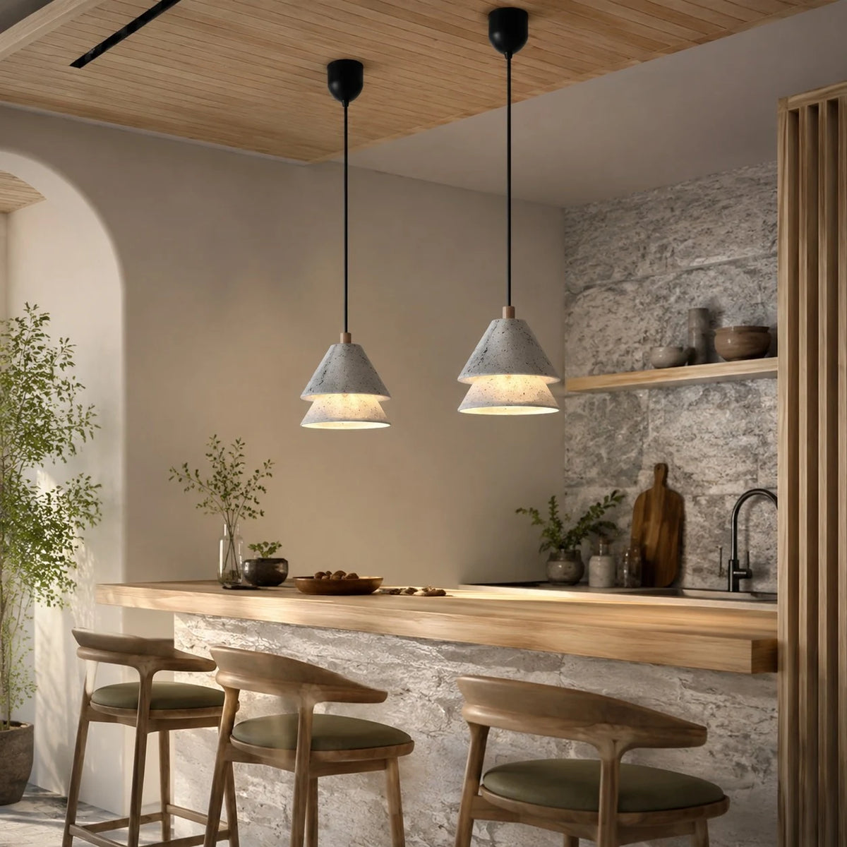 Grey Stone Pendant Light with Paper Diffuser