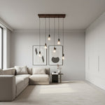 Afbeelding laden in galerijweergave, Vornix 6-licht lineaire hanglamp - houten balk moderne industriële armatuur voor keuken-eiland eetkamer