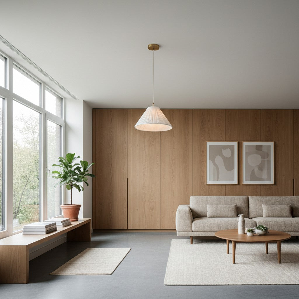 Lámpara colgante Blossine de lino con borde ondulado - Pantalla en capas y dosel de metal rústico a moderno