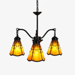Cargar imagen en el visor de la Galería, Orange red Tiffany-style three light chandelier