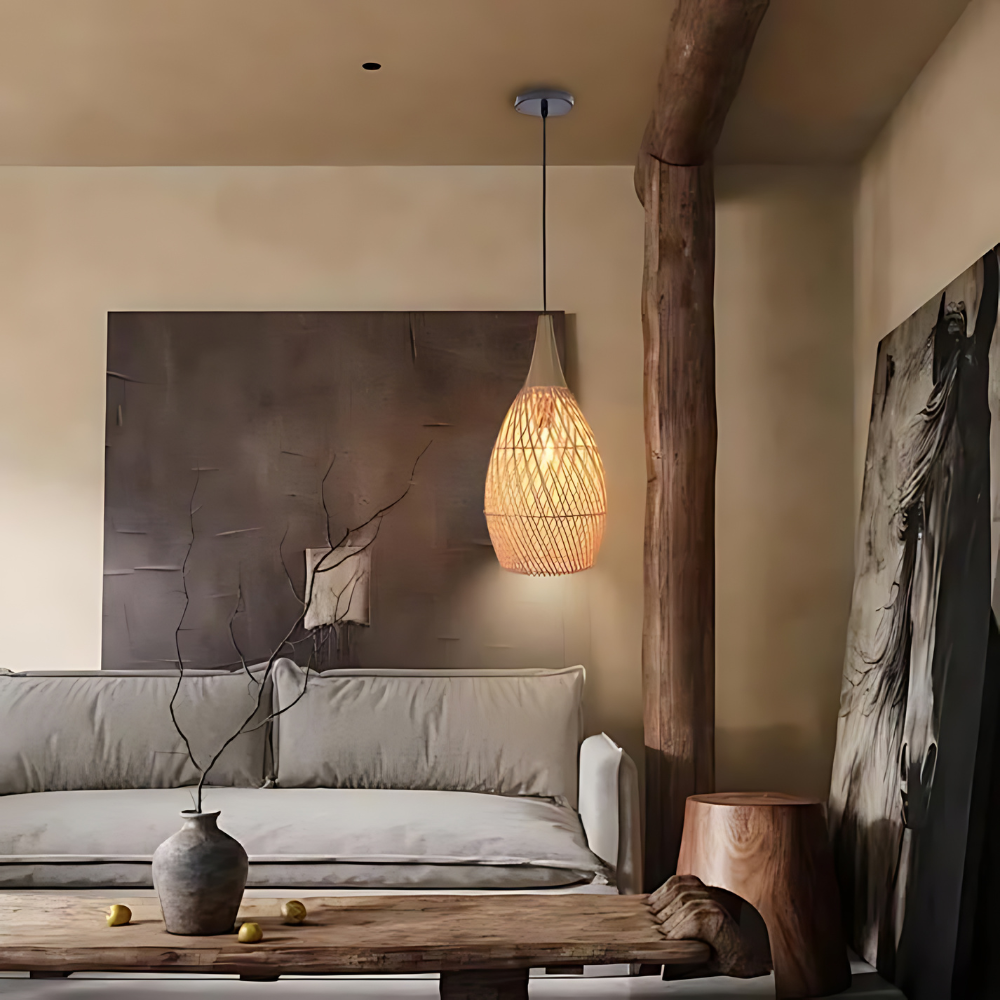 Ręcznie wykonana lampa wisząca z tapiserii rattanu