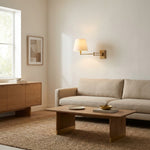 Afbeelding laden in galerijweergave, Arcuma Moderne Verstelbare Arm Wandkandelaar met Linnen Kap - Eigentijdse Metalen Verlichting voor Woonkamer