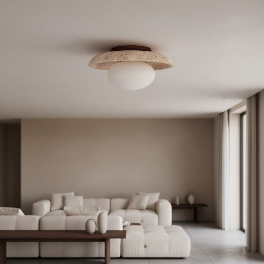 Calivra Moderne Travertijn Ronde Plafondlamp - Minimalistische Inbouwlamp voor Gang en Slaapkamer