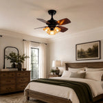 Charger l'image dans la visionneuse de la galerie, Black amber glass ceiling fan light installed in a bedroom