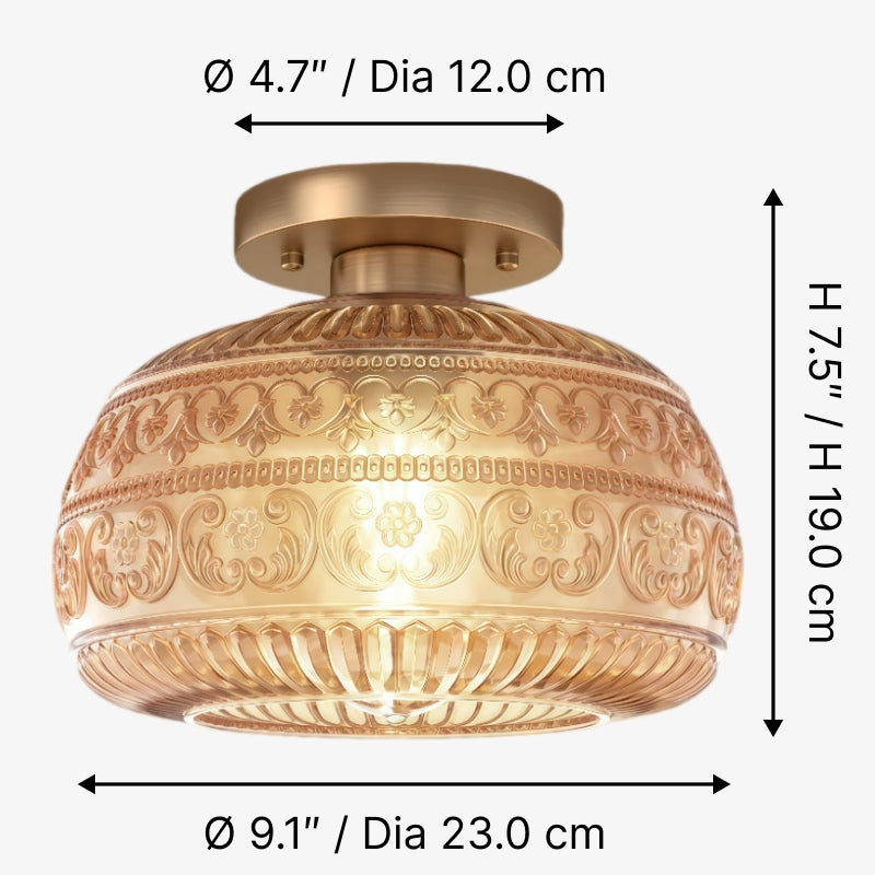 Lurex Geleverd Patroon Glazen Opbouw Plafondlamp - Gegraveerd Ontwerp en Decoratieve Binnenverlichting U21