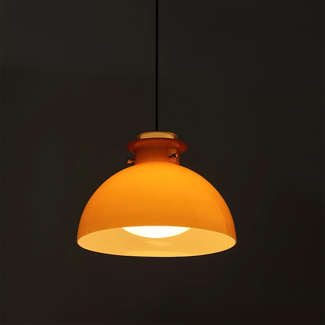 Glebe Glossy Glass Dome Pendant Lamp – Industrial Orange Hanging Light for Kitchen and Dining Room