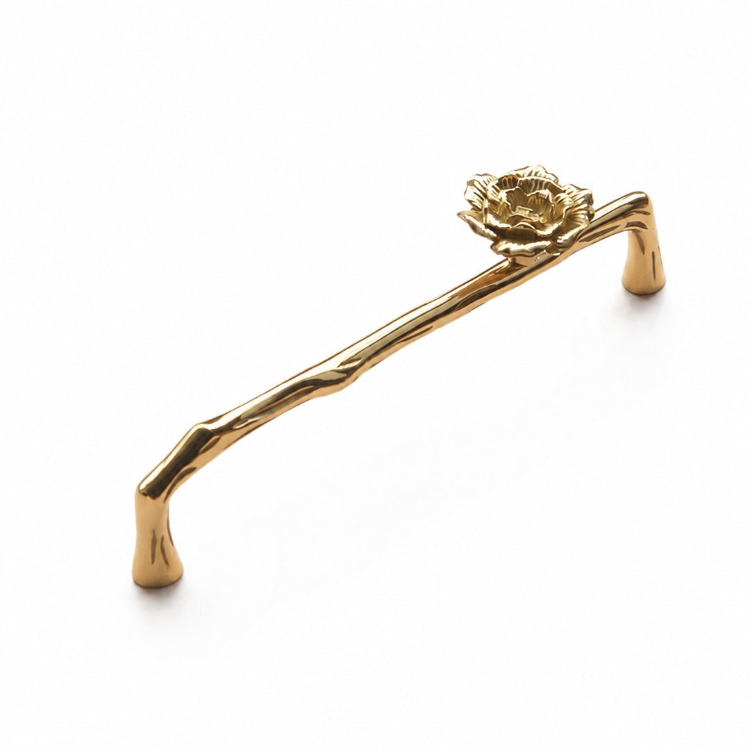 Rose brass cabinet handle with 6.3 in c-c / 16.0 cm c-c mounting
